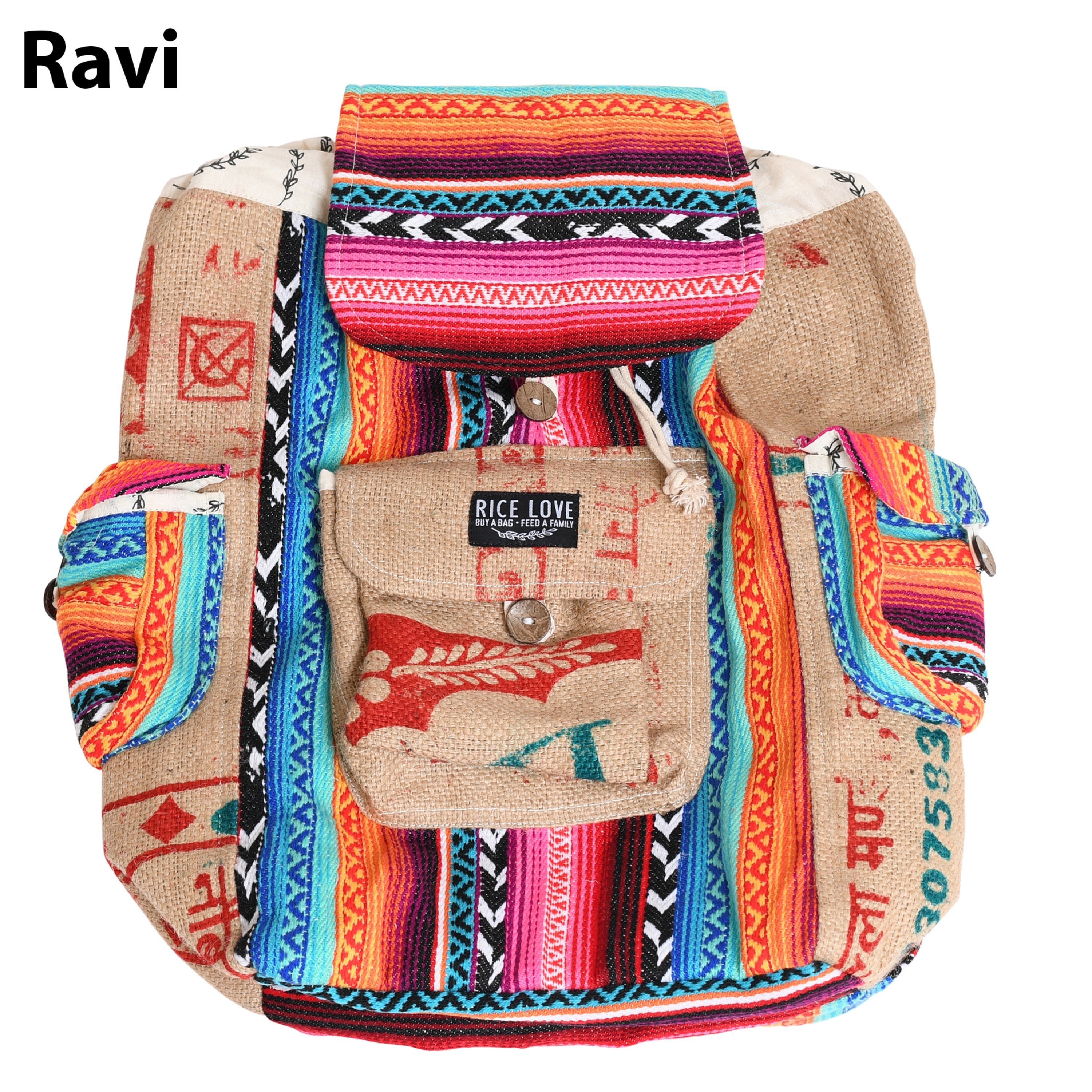 Mini Recycled Travel Backpack - Rice Love