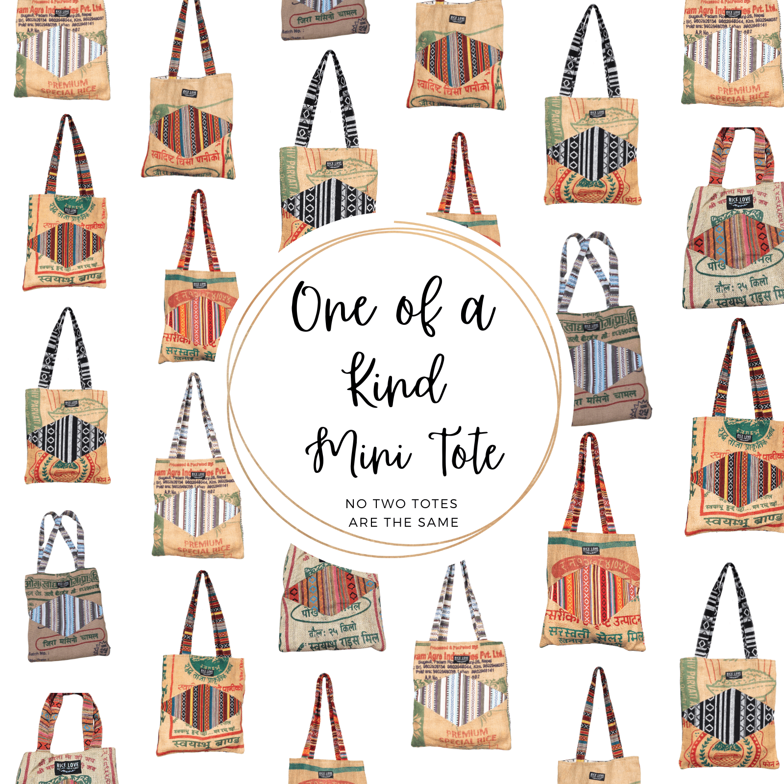 One of a Kind Mini Tote - Rice Love