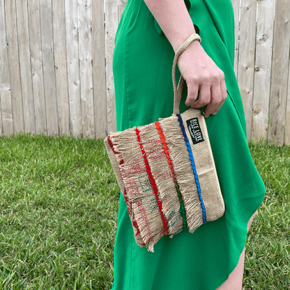 Recycled Fringe Clutch - Rice Love