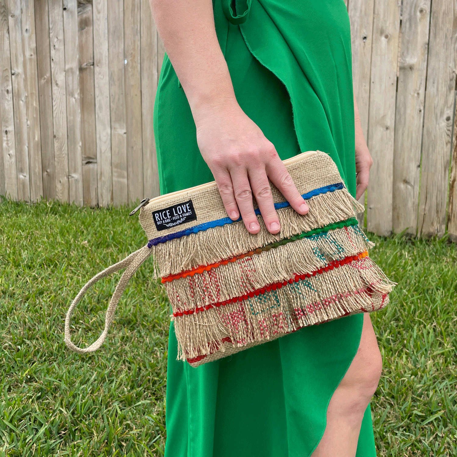 Recycled Fringe Clutch - Rice Love