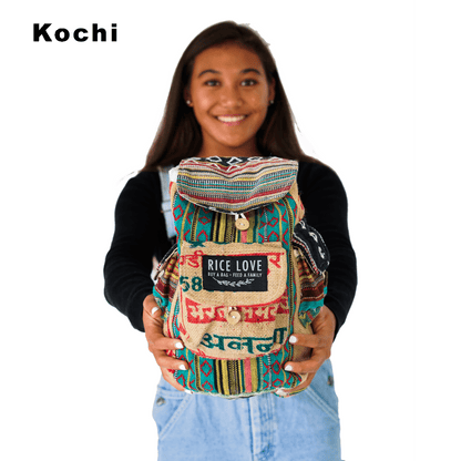 Mini Recycled Travel Backpack - Rice Love