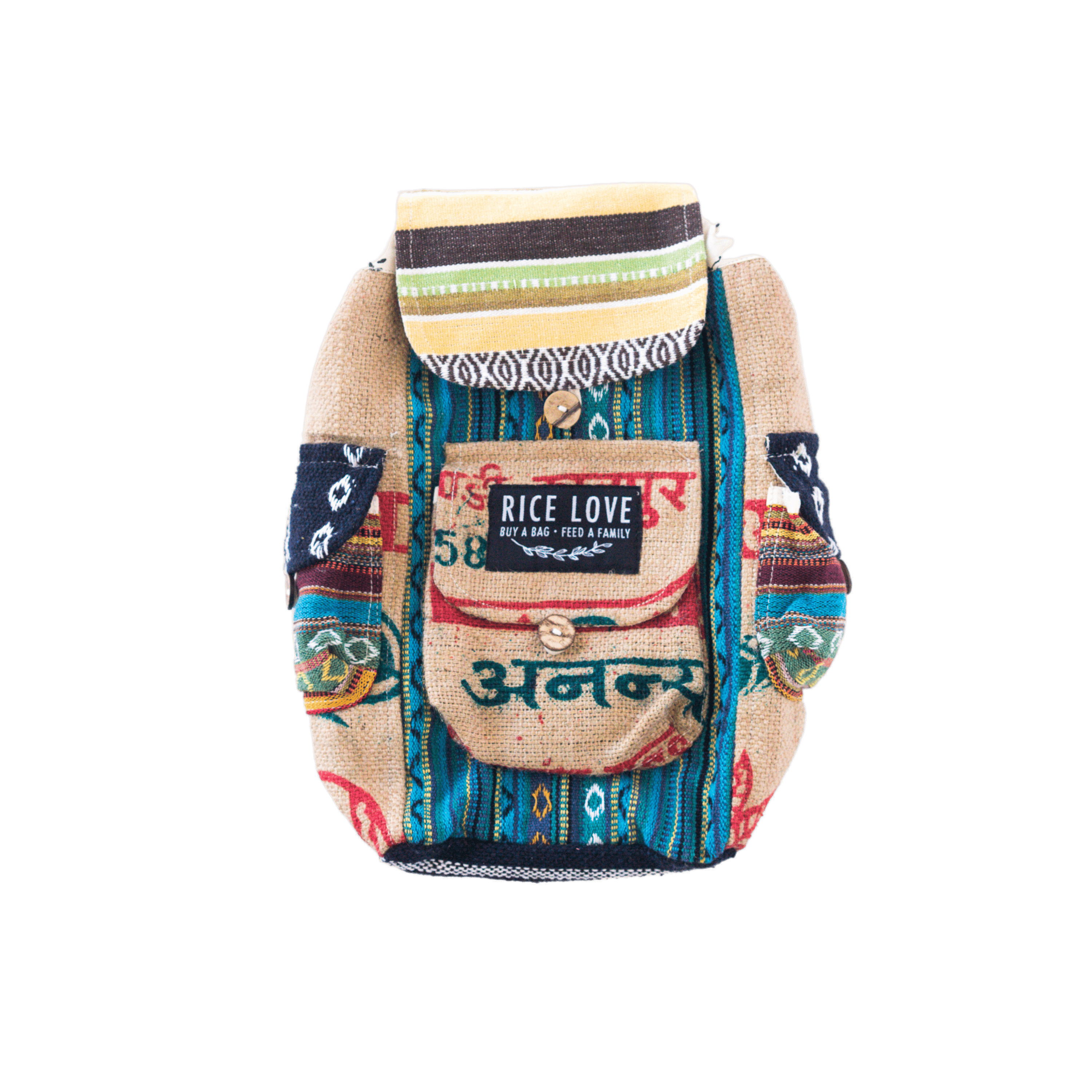 Mini Recycled Travel Backpack - Rice Love