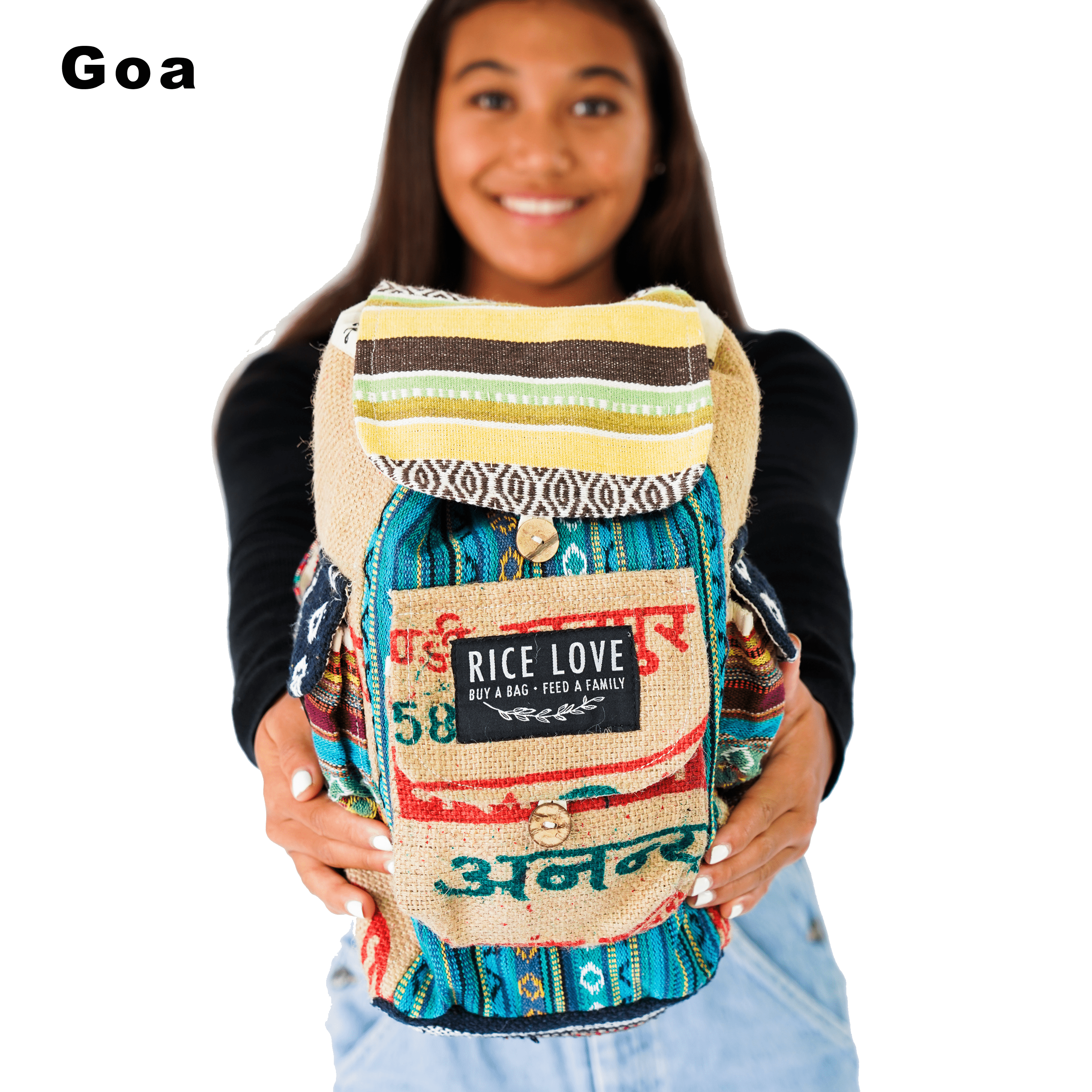 Mini Recycled Travel Backpack - Rice Love