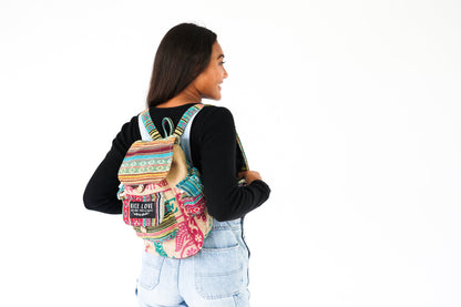 Mini Recycled Travel Backpack - Rice Love