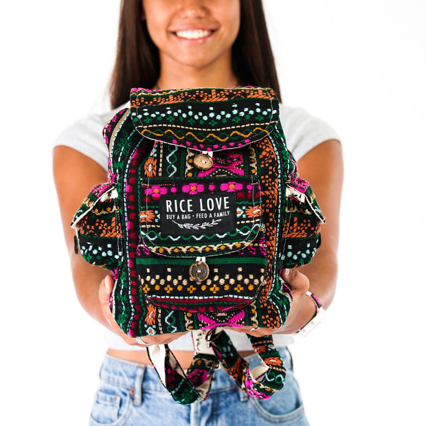 Mini Recycled Travel Backpack - Rice Love