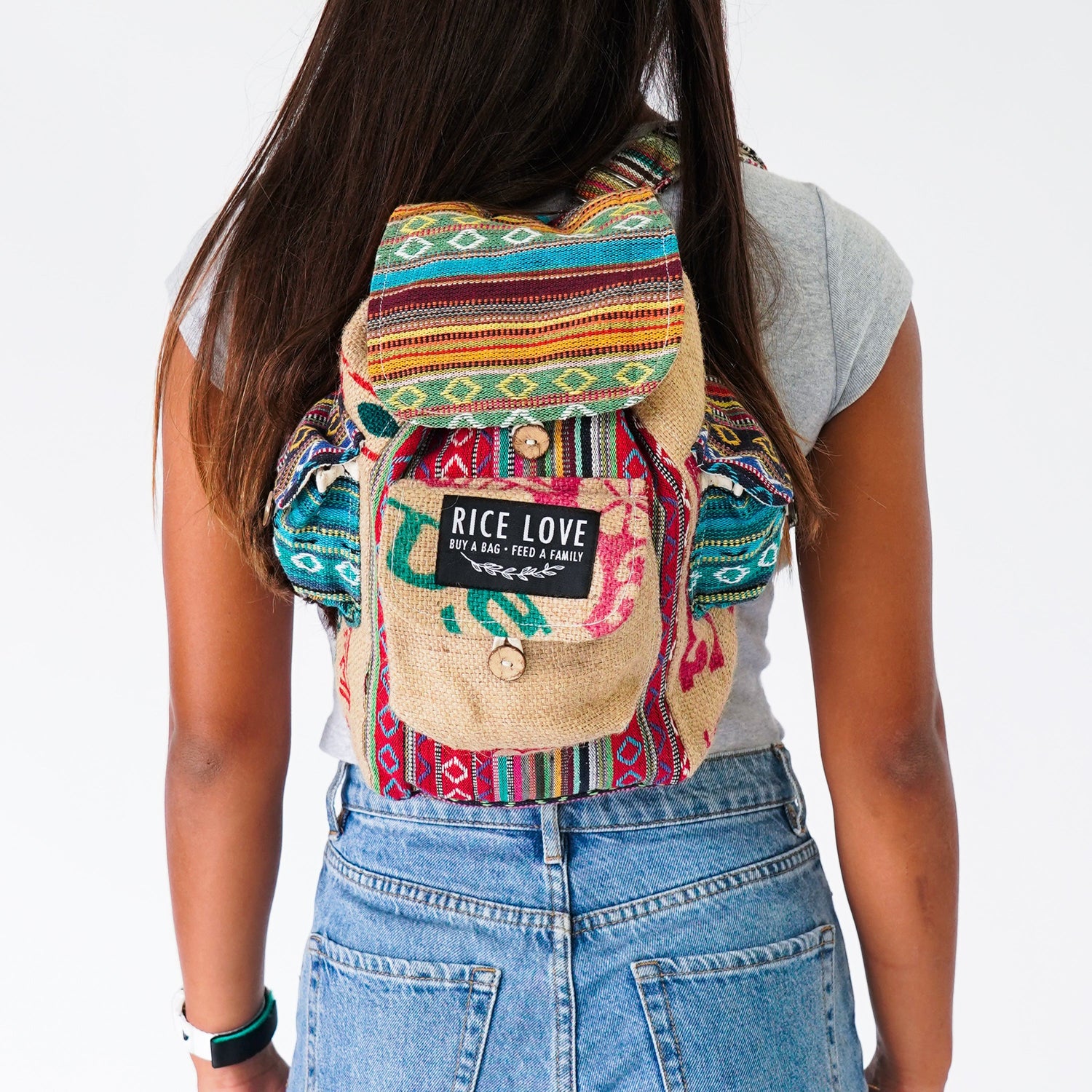 Mini Recycled Travel Backpack - Rice Love