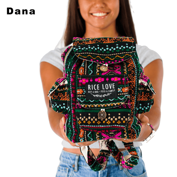 Mini Recycled Travel Backpack - Rice Love