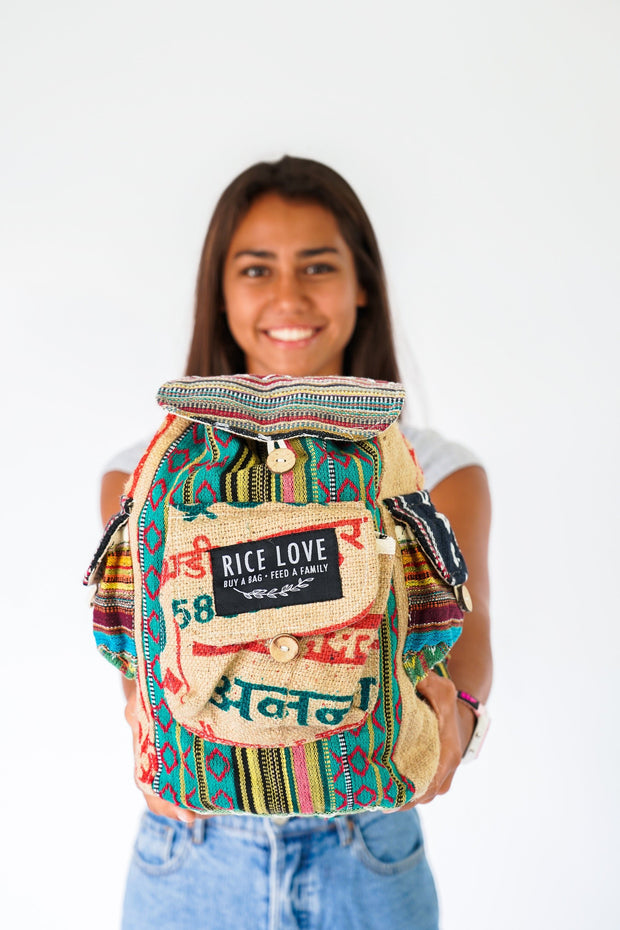 Mini Recycled Travel Backpack - Rice Love