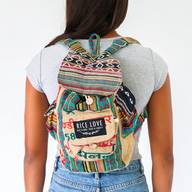 Mini Recycled Travel Backpack - Rice Love