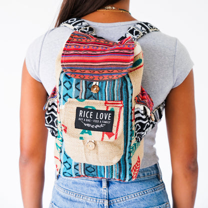 Mini Recycled Travel Backpack - Rice Love