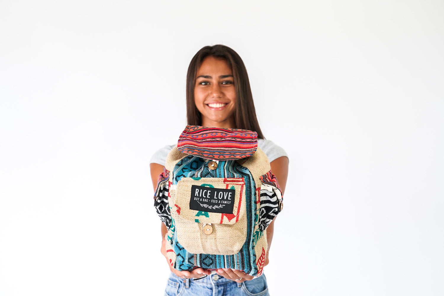 Mini Recycled Travel Backpack - Rice Love