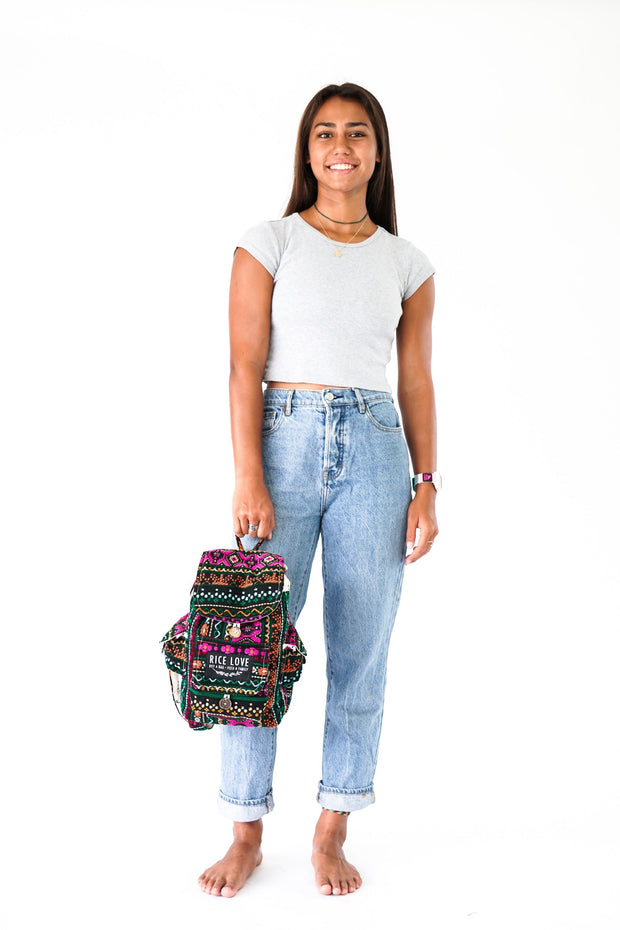 Mini Recycled Travel Backpack - Rice Love