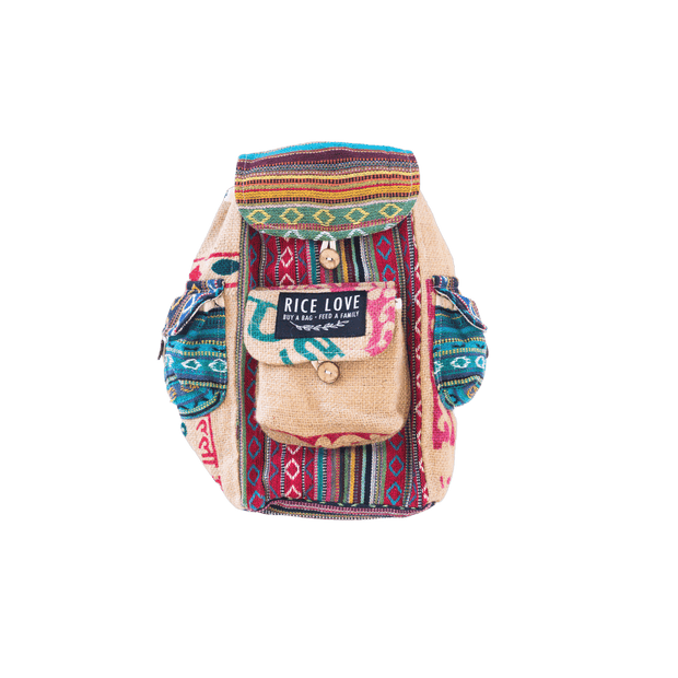 Mini Recycled Travel Backpack - Rice Love