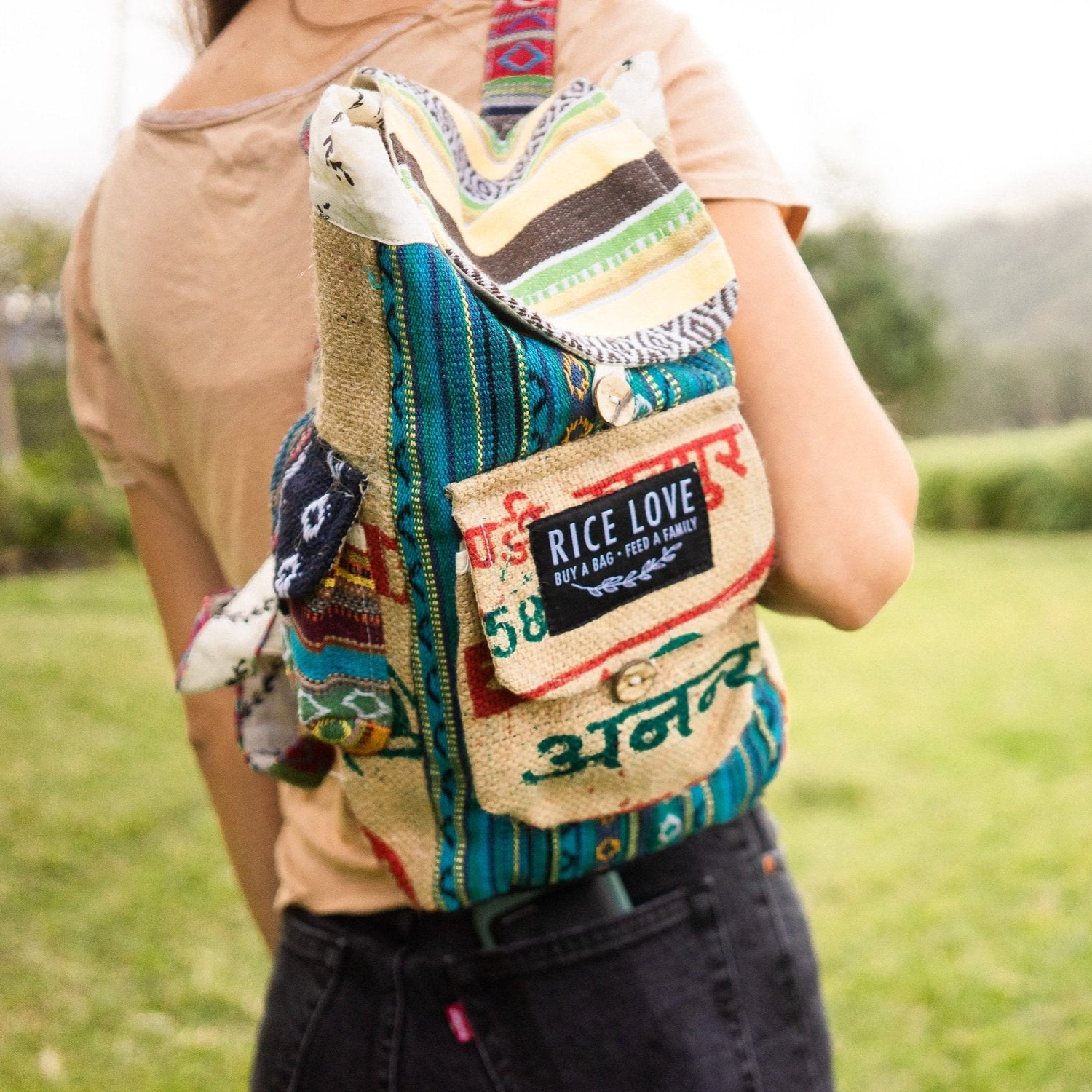 Mini Recycled Travel Backpack - Rice Love