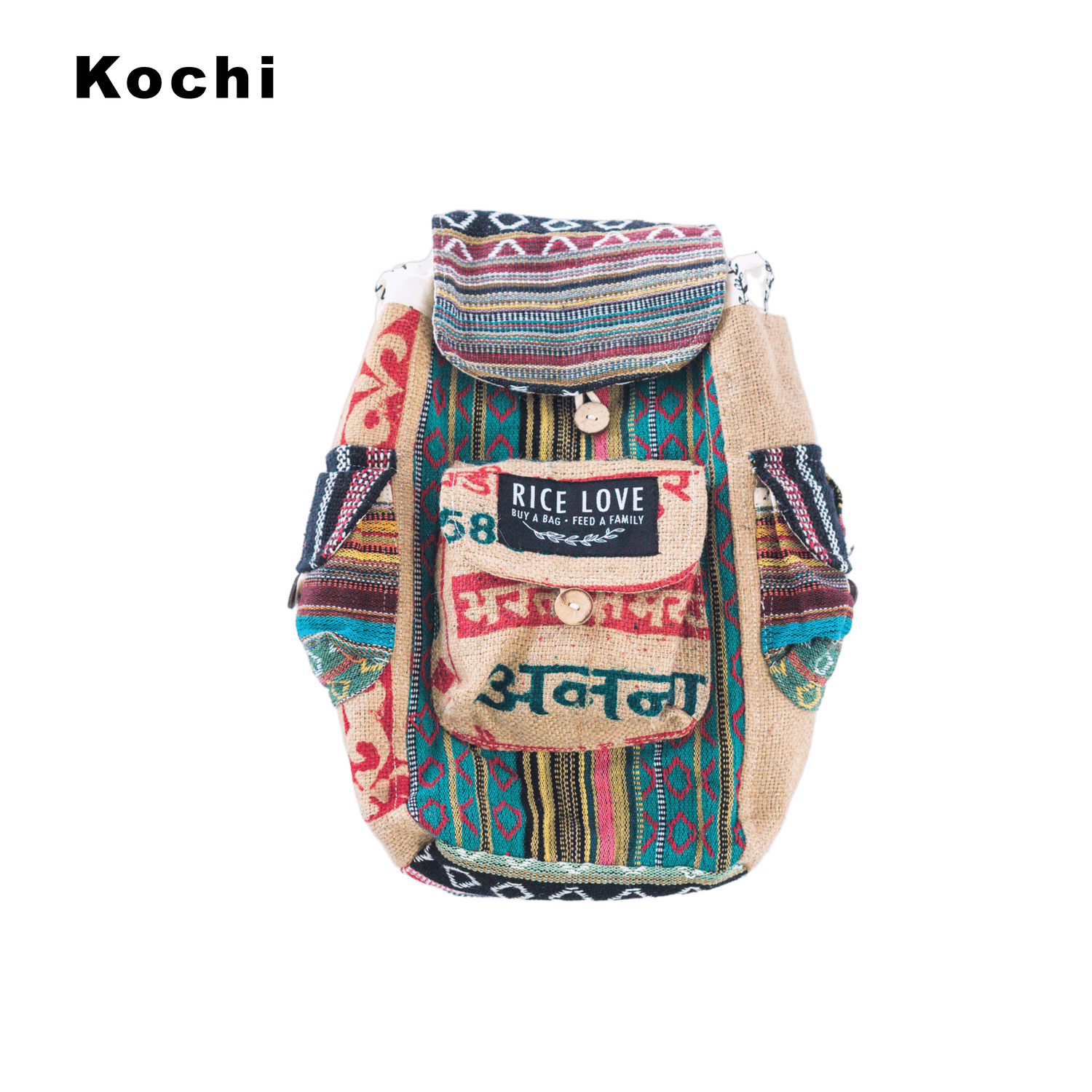 Mini Recycled Travel Backpack - Rice Love