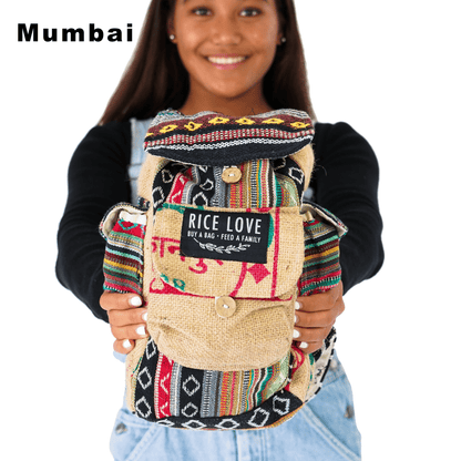 Mini Recycled Travel Backpack - Rice Love