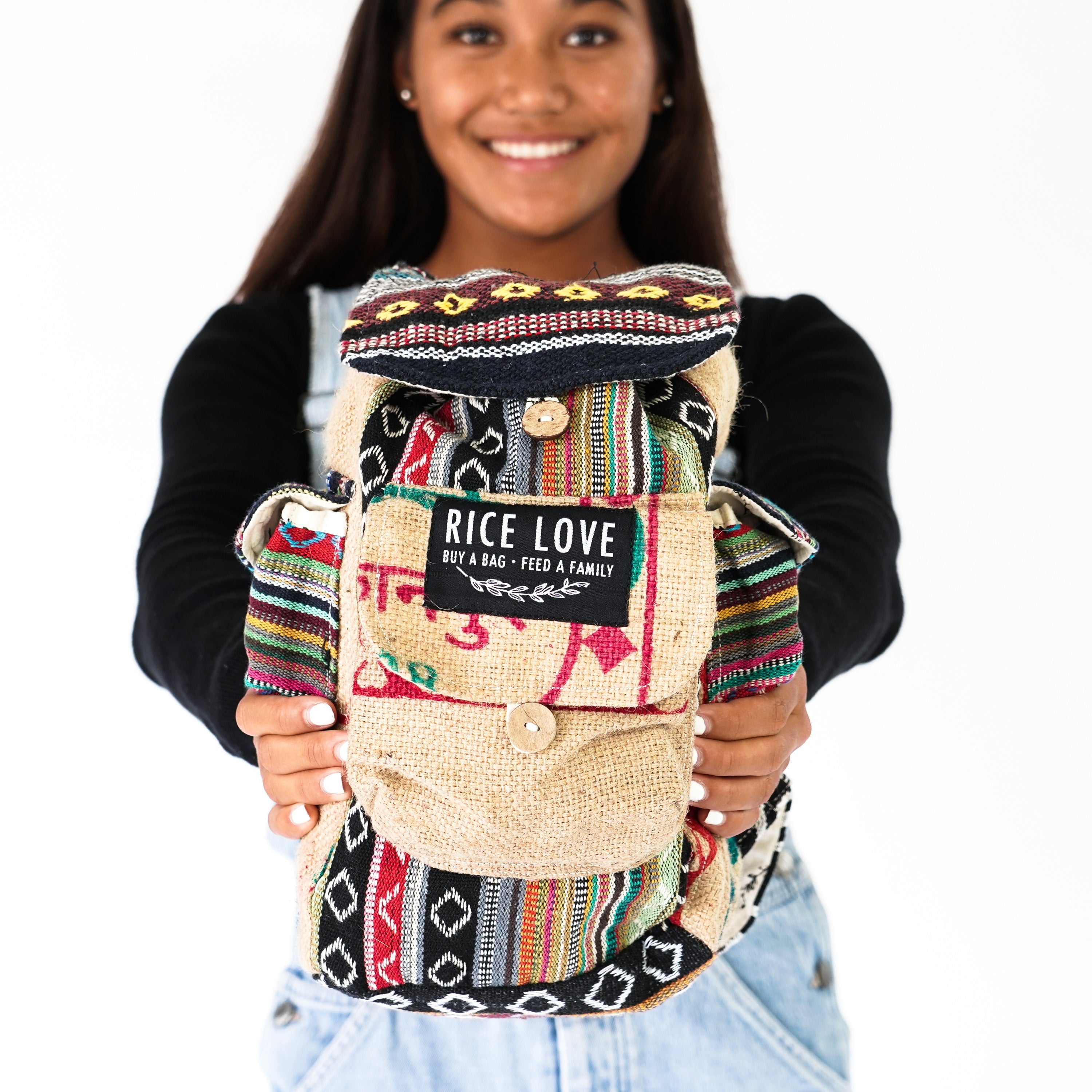 Mini Recycled Travel Backpack - Rice Love