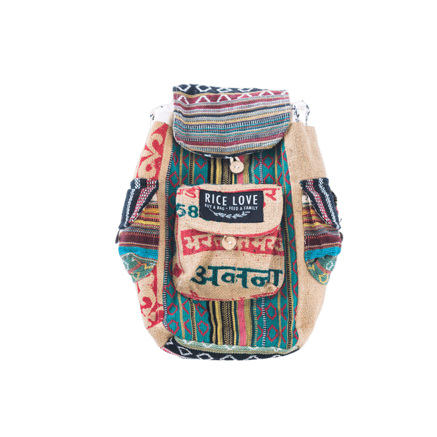 Mini Recycled Travel Backpack - Rice Love