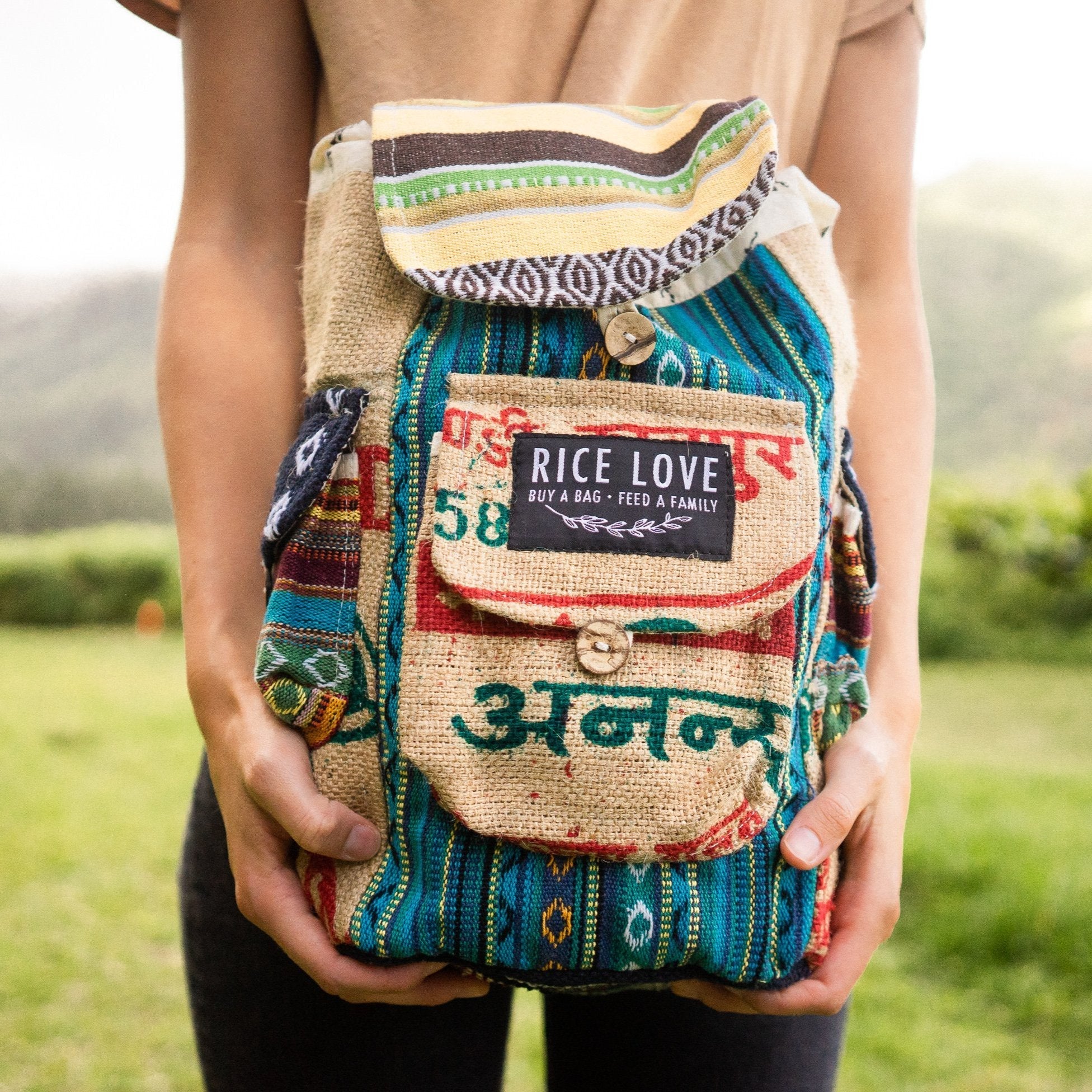 Mini Recycled Travel Backpack - Rice Love