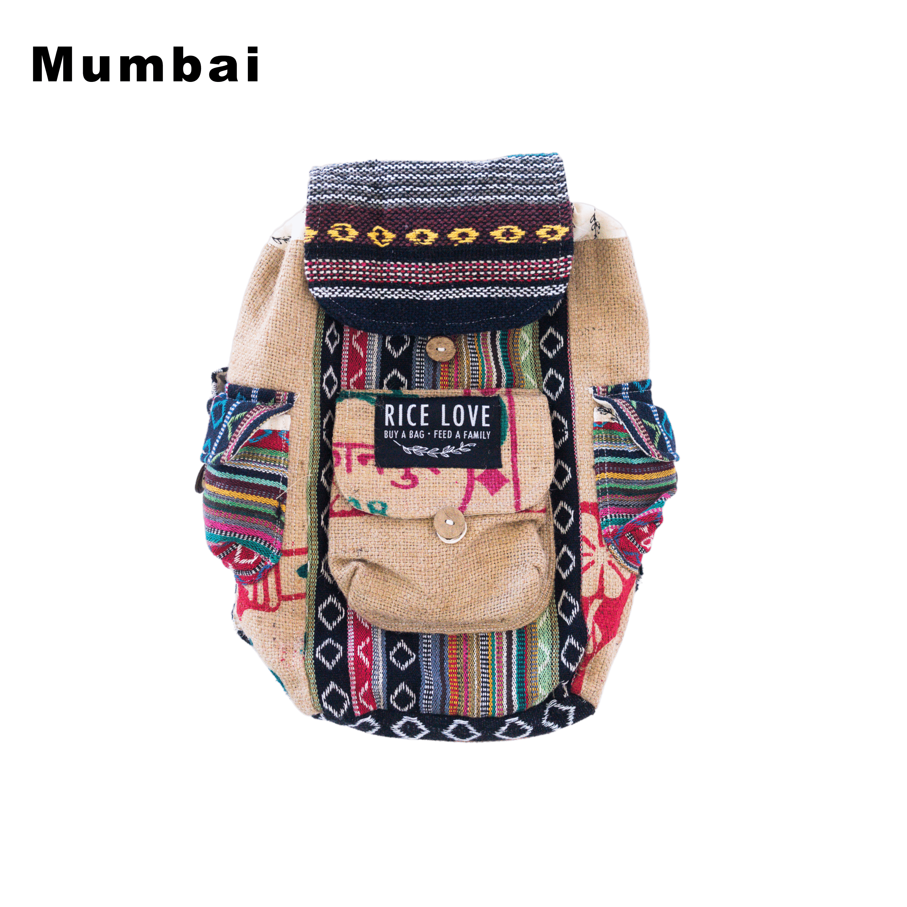 Mini Recycled Travel Backpack - Rice Love