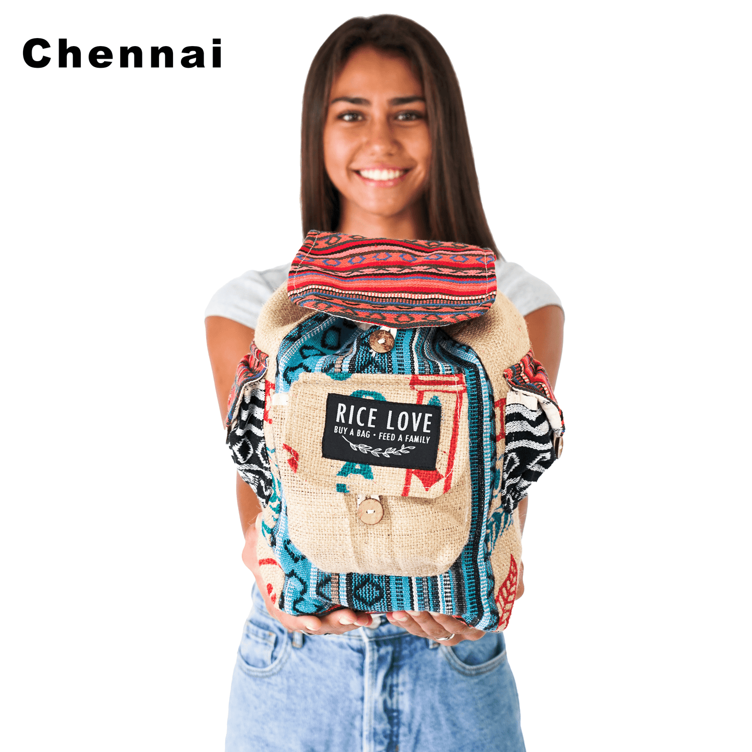 Mini Recycled Travel Backpack - Rice Love