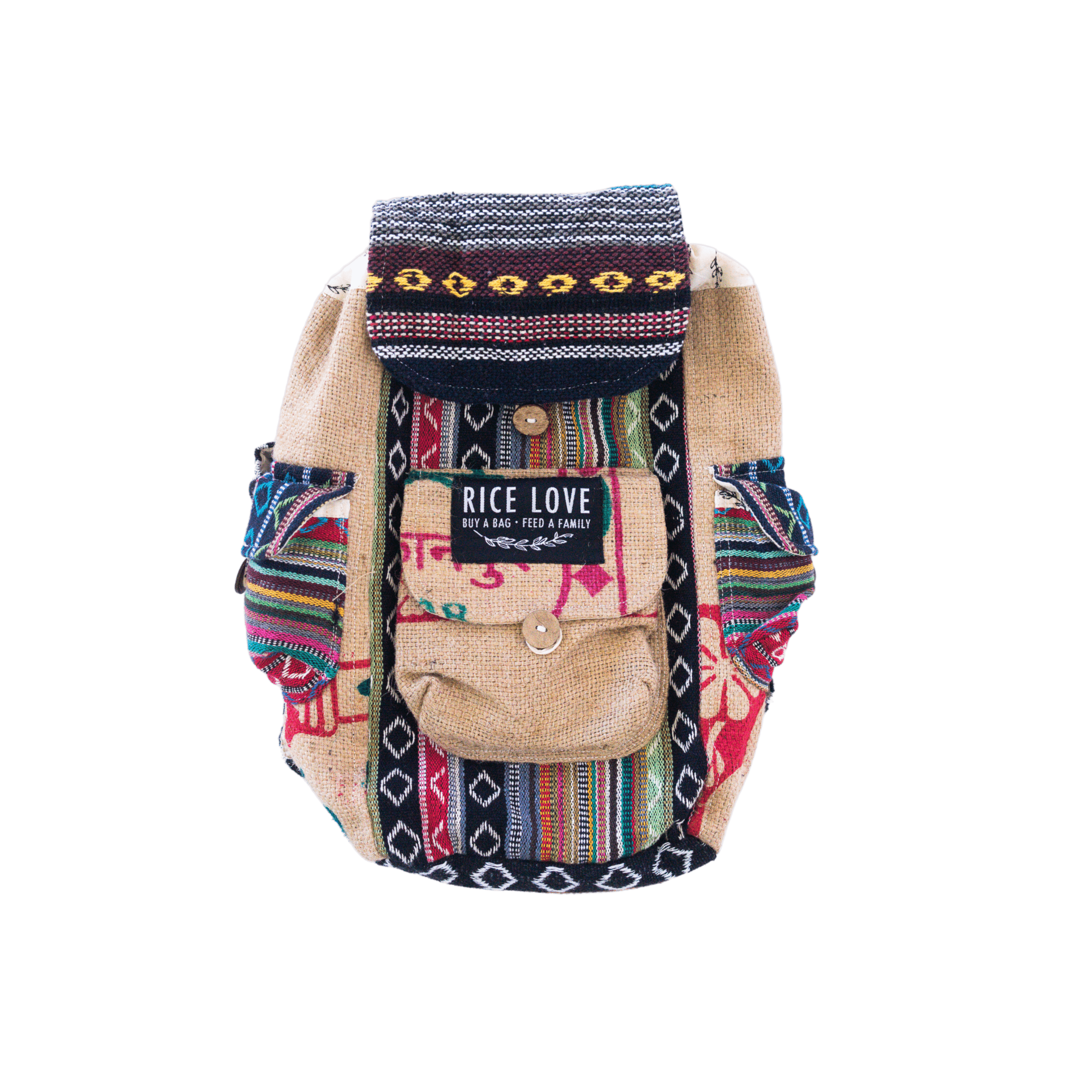 Mini Recycled Travel Backpack - Rice Love