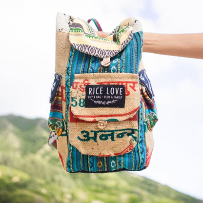 Mini Recycled Travel Backpack - Rice Love