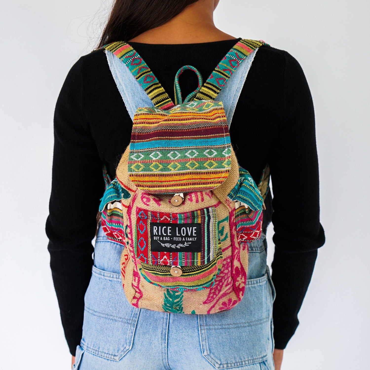 Mini Recycled Travel Backpack - Rice Love