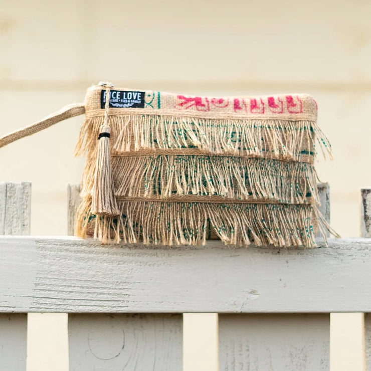 Recycled Fringe Clutch - Rice Love