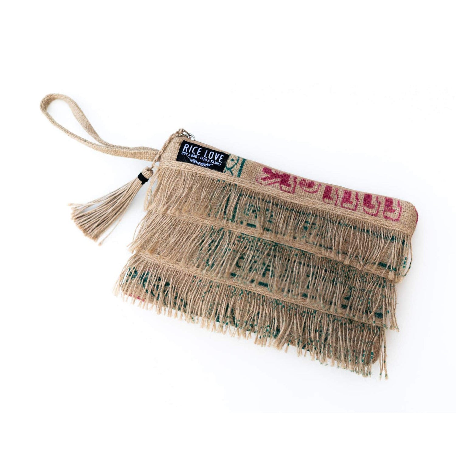 Recycled Fringe Clutch - Rice Love