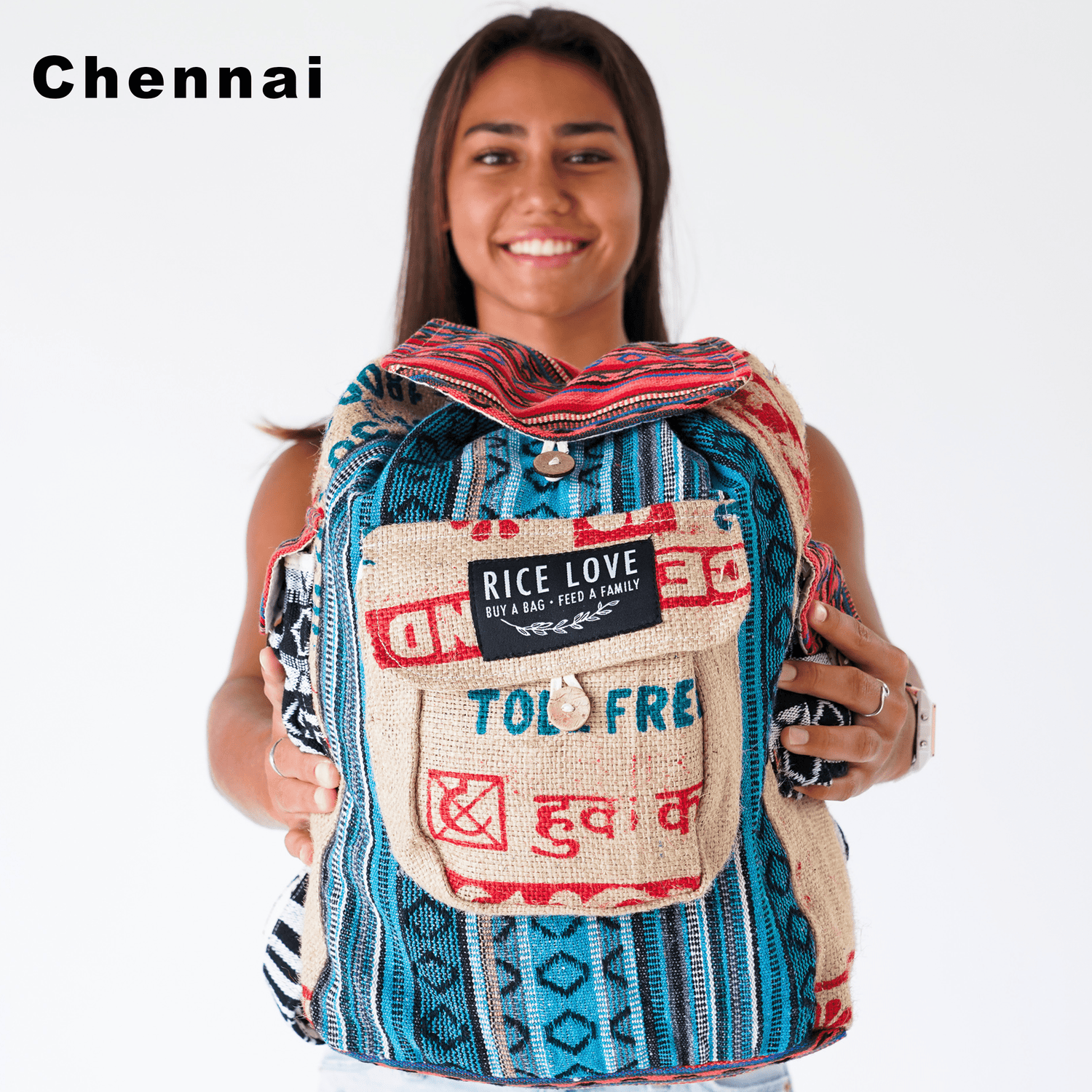 Recycled Travel Backpack - Rice Love