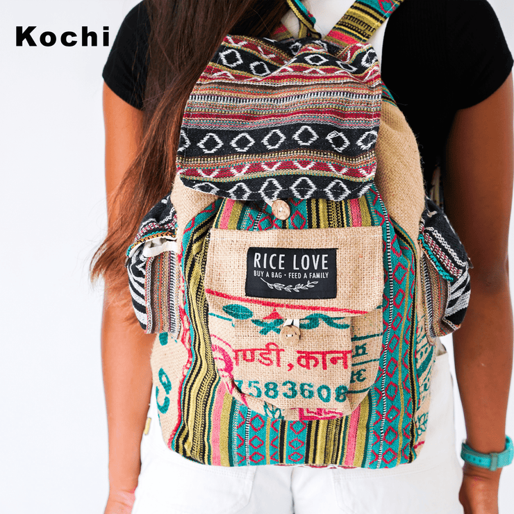 Recycled Travel Backpack - Rice Love