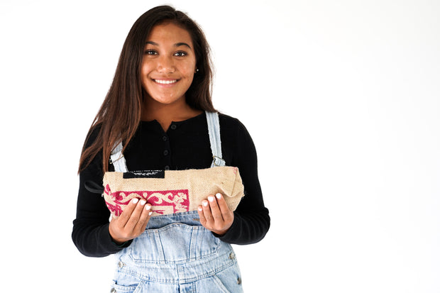 Recycled Zipper Pouch - Rice Love